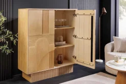 Design Highboard ART DECO 120cm weiß gekälkt Mangoholz massiv 3D Front