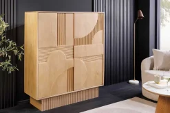 Design Highboard ART DECO 120cm weiß gekälkt Mangoholz massiv 3D Front