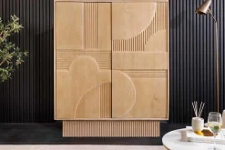 Design Highboard ART DECO 120cm weiß gekälkt Mangoholz massiv 3D Front