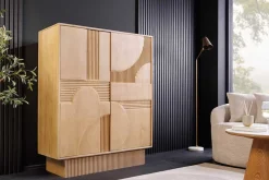 Design Highboard ART DECO 120cm weiß gekälkt Mangoholz massiv 3D Front