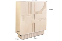 Design Highboard ART DECO 120cm weiß gekälkt Mangoholz massiv 3D Front