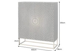 Design Highboard ILLUSION 120cm schwarz Mangoholz Massivholz mit 3D Schnitzereien gold Eisen Metallgestell