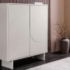 Design Highboard SAVOY 130cm kaschmir weiß Marmor Keramik mit Stauraum und 3D-Front