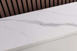 Design Highboard SAVOY 130cm kaschmir weiß Marmor Keramik mit Stauraum und 3D-Front
