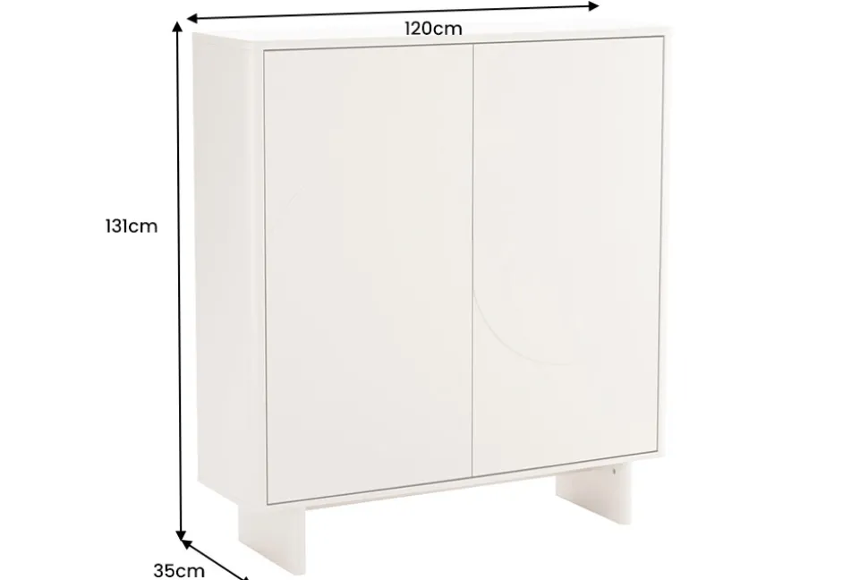 Design Highboard SAVOY 130cm kaschmir weiß Marmor Keramik mit Stauraum und 3D-Front