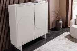 Design Highboard SAVOY 130cm kaschmir weiß Marmor Keramik mit Stauraum und 3D-Front