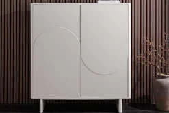 Design Highboard SAVOY 130cm kaschmir weiß Marmor Keramik mit Stauraum und 3D-Front