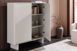 Design Highboard SAVOY 130cm kaschmir weiß Marmor Keramik mit Stauraum und 3D-Front