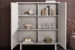 Design Highboard SAVOY 130cm kaschmir weiß Marmor Keramik mit Stauraum und 3D-Front