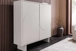 Design Highboard SAVOY 130cm kaschmir weiß Marmor Keramik mit Stauraum und 3D-Front