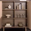 Design Highboard SAVOY 130cm grau beige greige Travertin Keramik Stauraum 3D-Front