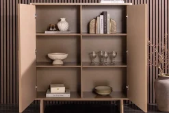 Design Highboard SAVOY 130cm grau beige greige Travertin Keramik Stauraum 3D-Front