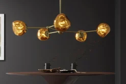 Design Hängelampe LIQUID DIAMOND 100cm gold Glas Stahl fünf Schirme Kugelleuchte