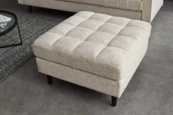 Design Hocker COZY VELVET 80cm beige Chenille Federkern Holzfüße