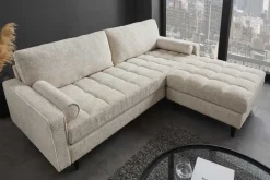 Design Hocker COZY VELVET 80cm beige Chenille Federkern Holzfüße