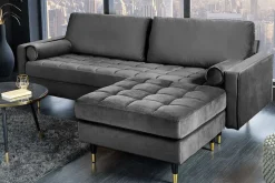 Design Hocker COZY VELVET 80cm grau Samt goldene Füße