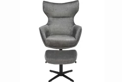 Design Hocker VOGUE 45cm grau Samt drehbar schwarze Metallbeine Fußhocker