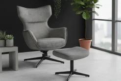 Design Hocker VOGUE 45cm grau Samt drehbar schwarze Metallbeine Fußhocker
