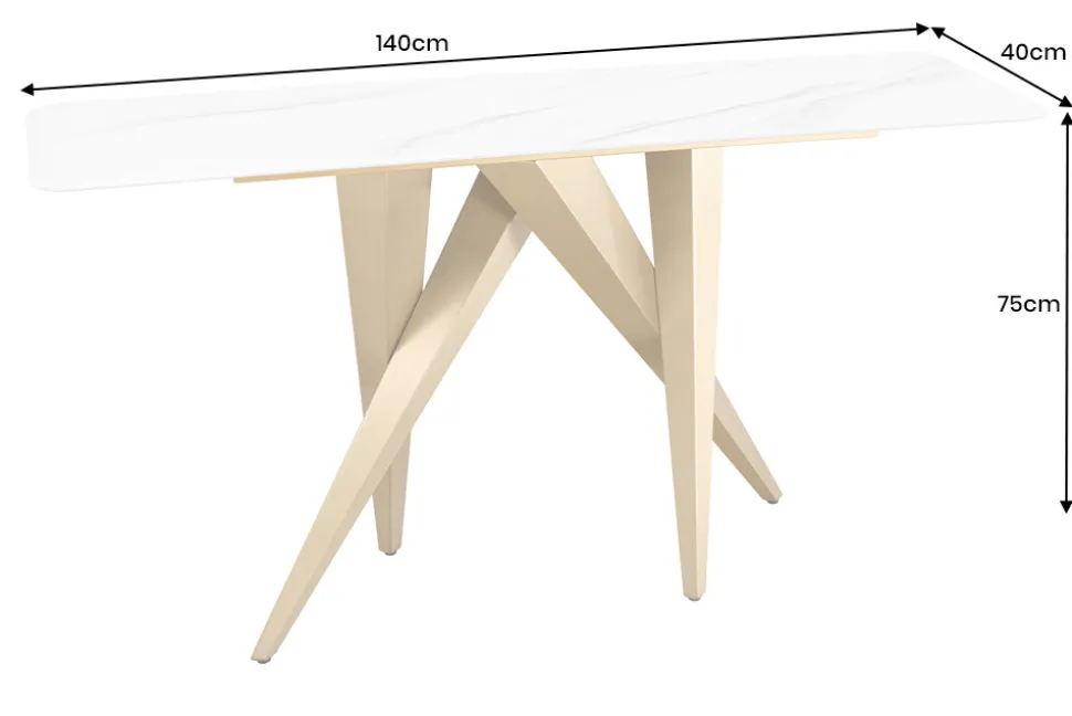 Design Konsolentisch ART LIVING 140cm weiß Marmor Keramik champagner gold brushed