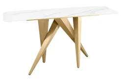 Design Konsolentisch ART LIVING 140cm weiß Marmor Keramik champagner gold brushed
