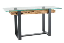 Design Konsolentisch BARRACUDA 150cm recyceltes Teakholz Glas Industrial