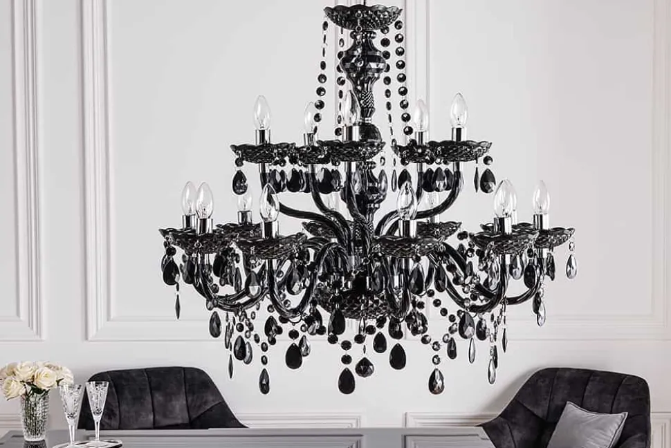 Design Kronleuchter BLACK CRYSTAL XL 80cm schwarz Acryl 15-armig Lüster