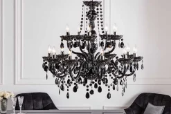 Design Kronleuchter BLACK CRYSTAL XL 80cm schwarz Acryl 15-armig Lüster