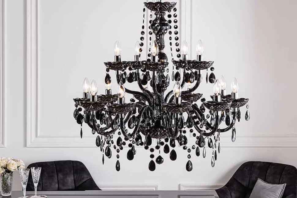 Design Kronleuchter BLACK CRYSTAL XL 80cm schwarz Acryl 15-armig Lüster