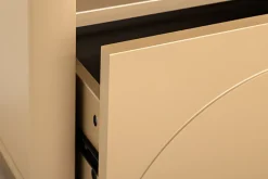 Design Nachttisch SAVOY 50cm grau beige greige Keramik Travertin Beistelltisch