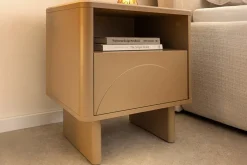 Design Nachttisch SAVOY 50cm grau beige greige Keramik Travertin Beistelltisch