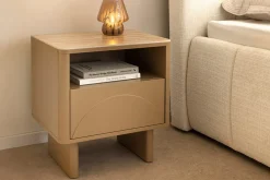 Design Nachttisch SAVOY 50cm grau beige greige Keramik Travertin Beistelltisch