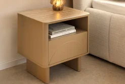 Design Nachttisch SAVOY 50cm grau beige greige Keramik Travertin Beistelltisch