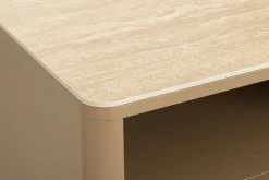 Design Nachttisch SAVOY 50cm grau beige greige Keramik Travertin Beistelltisch