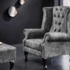 Design Ohrensessel CHESTERFIELD 105cm grau Samt silber Nieten