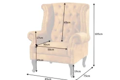 Design Ohrensessel CHESTERFIELD 85cm senfgelb Samt Knopfheftung