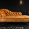 Design Récamière CHESTERFIELD 170cm senfgelb Samt Knopfheftung Nietenbesatz