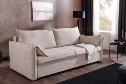 Design Schlafsofa APARTMENT 215cm beige Cord 3-Sitzer Couch inkl. Bettkasten Kissen