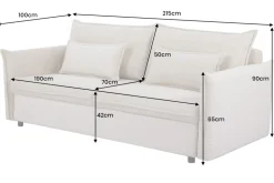 Design Schlafsofa APARTMENT 215cm beige Cord 3-Sitzer Couch inkl. Bettkasten Kissen