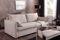 Design Schlafsofa APARTMENT 215cm beige Cord 3-Sitzer Couch inkl. Bettkasten Kissen