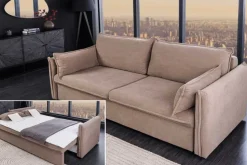 Design Schlafsofa APARTMENT 215cm taupe Cord 3-Sitzer Couch inkl. Bettkasten Kissen