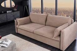 Design Schlafsofa APARTMENT 215cm taupe Cord 3-Sitzer Couch inkl. Bettkasten Kissen