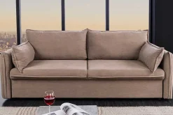 Design Schlafsofa APARTMENT 215cm taupe Cord 3-Sitzer Couch inkl. Bettkasten Kissen