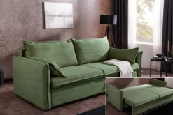 Design Schlafsofa APARTMENT 215cm grün Cord 3-Sitzer Couch inkl. Bettkasten Kissen