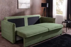 Design Schlafsofa APARTMENT 215cm grün Cord 3-Sitzer Couch inkl. Bettkasten Kissen