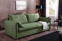 Design Schlafsofa APARTMENT 215cm grün Cord 3-Sitzer Couch inkl. Bettkasten Kissen