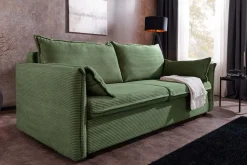 Design Schlafsofa APARTMENT 215cm grün Cord 3-Sitzer Couch inkl. Bettkasten Kissen