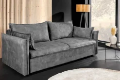 Design Schlafsofa APARTMENT 215cm grau Samt 3-Sitzer Couch inkl. Bettkasten Kissen