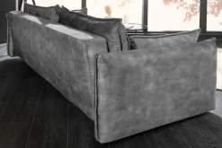 Design Schlafsofa APARTMENT 215cm grau Samt 3-Sitzer Couch inkl. Bettkasten Kissen