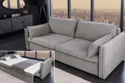 Design Schlafsofa APARTMENT 215cm grau Cord 3-Sitzer Couch inkl. Bettkasten Kissen