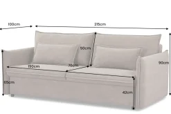 Design Schlafsofa APARTMENT 215cm grau Cord 3-Sitzer Couch inkl. Bettkasten Kissen